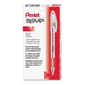 Pentel R.S.V.P. Bolígrafos, punta fina, 0,7 mm, barril transparente, tinta roja, paquete - Imagen 1 de 7