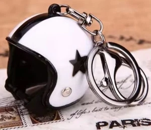 Custom Design Helmet Keychain, White with Black Star - Picture 1 of 4
