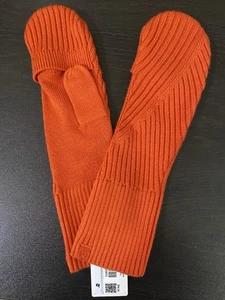 Lululemon Twist Knit Mittens Ribbed Orange Fold Over Women's Medium/Large NWT - Picture 1 of 5