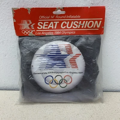 NEW Vintage 1984 Olympics Seat Cushion LA Inflatable Round  14" FACTORY SEALED - Image 1 of 4