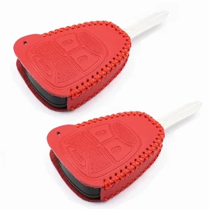 2Pcs Red Leather For OHT692427AA Dodge Chrysler Jeep 3 Buttons Key Fob Cover - Picture 1 of 4