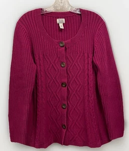 G.H. Bass Magenta Zopfmuster Button Down Granny Strickjacke Damen Gr. XL Baumwolle - Bild 1 von 10