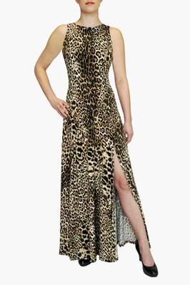 Maxi Vestido JOSEPH RIBKOFF 6 LEOPARDO Jersey Elastizado Sin Mangas Cuello Alto Abertura Foto 1 de 4