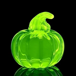 Böhmische Vaseline Uranglas großer Kürbis - Halloween Deko - Bild 1 von 2