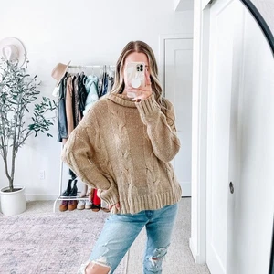 J.O.A Neutral Tan Cowlneck Sweater EUC Sz XS - Picture 1 of 15