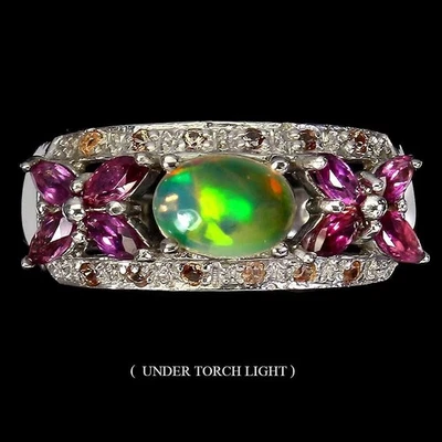 Anello in argento sterling 925 ovale opale di fuoco 7x5 mm zaffiro rodolite 7 - Immagine 1 di 4