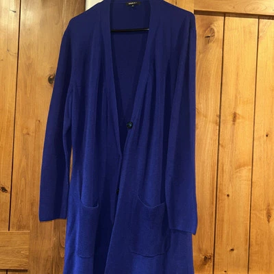 Cárdigan Largo Merino Extrafino Azul Nueva York Lafayette 148 Talla 1x Silencioso Lujo Foto 1 de 4