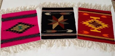 3 Small 10”x11” Vintage Wool Hand Woven Table Mat Small Rugs Southwestern Native - Image 1 of 4