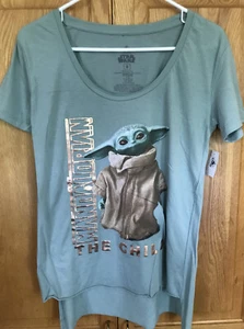 Disney Grogu The Child T-Shirt green star wars The Mandalorian Womens Size Small - Picture 1 of 12