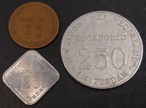 Boordgeld SMN 2x 25 en 250 cent Stoomvaart Maatschappij Nederland Kooij BS003 - Picture 1 of 2