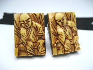 Antique Vintage Sterling Silver Figural Buddha Monks Cufflinks Buttons Hong Kong - Picture 1 of 11