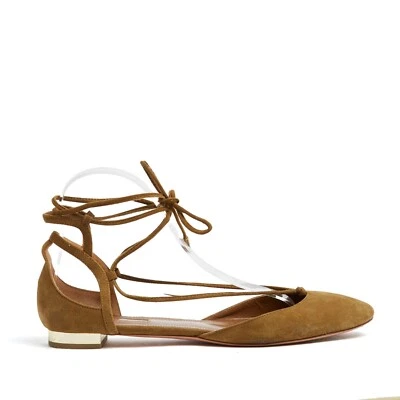 Bailarinas Aquazzura Christy EU38.5 Beige Oscuro Gamuza Ballet Zapatos Planos UK5.5 US8 Foto 1 de 4