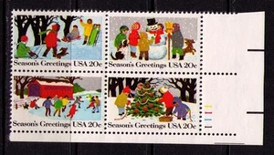 US USA Sc# 2030a MNH FVF PLATE # BLOCK Snow Man Skating Sled Ice Skating Tree - Picture 1 of 1