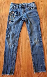 Vigoss Girls Jeans Size 12 Jagger Ankle Skinny Embroidered Medium Wash Raw Hem - Picture 1 of 8
