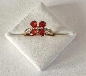 Vintage 9ct Yellow Gold Red orange Garnet & Diamond Flower Ring Size N 1/2 6 3/4 - Picture 1 of 5