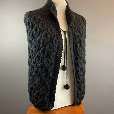 Alpaca Warehouse Superfine Alpaca Yarn Knit Black BOHO Babydoll Shrug Wrap Shawl - Image 1 of 4