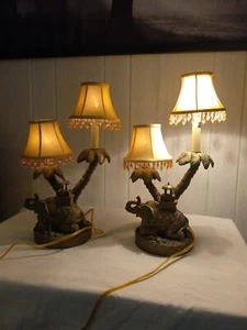 2 Elephant Tropical Palm Tree 17" Table Lamps Double Lights on each Lamp - Picture 1 of 18