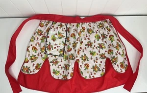 Medio Delantal Vintage Champiñón Reversible Bolsillos Rojos Colorido Hecho a Mano Fruta - Imagen 1 de 11