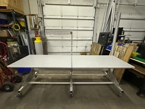 8' Lista WORKBENCH LIGHT GRAY STEEL BASE WHEELS GRAY LAMINATED WOOD TABLE TOP - Picture 1 of 3