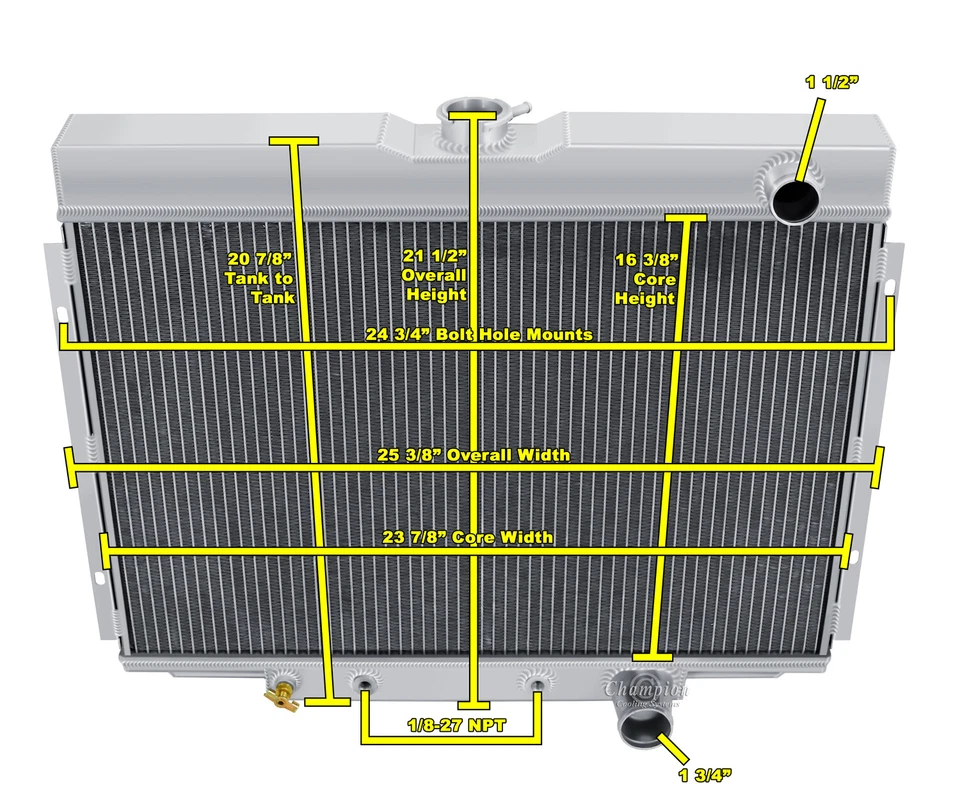 2 Row 1" Tubes KR Radiator Lowerhose Passenger 24" for 1967 - 1970 Ford Mustang Foto 1 de 4