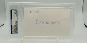 Lee MacPhail  EXECUTIVE  HOF SIGNED AUTOGRAPH 3x5 Index Card  PSA / DNA