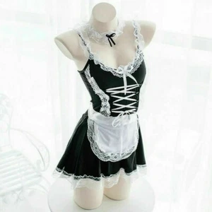 Women Sexy Lace Night Mini Dress Maid Outfit Underwear Lolita Thong Necklace - Picture 1 of 7