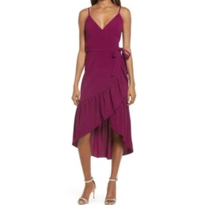 DRESS THE POPULATION Delphine Crepe Wrap Midi Dress In Dark Magenta size M - Picture 1 of 10