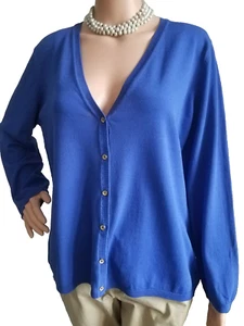PUNT ROMA Womens Classic Vneck Cardigan XL Blue Long Sleeve Lightweight - Picture 1 of 13
