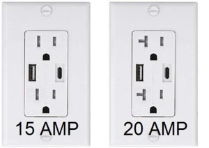USB-A USB-C CELL PHONE CHARGER 5V DC 5A RECEPTACLE PLUG T/R OUTLET 15A / 20A AMP - Picture 1 of 7