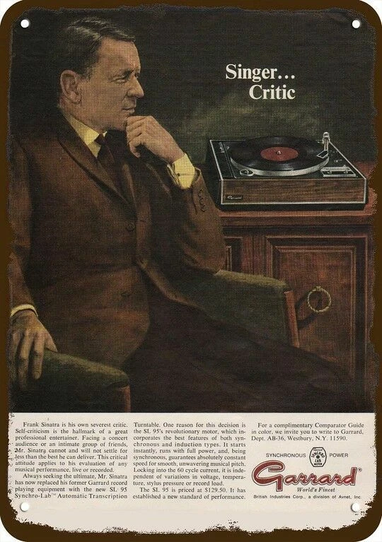 1968 GARRARD SL 95 TOCA-DISCOS Vintage Look Réplica Placa de Metal - FRANK SINATRA - Imagem 1 de 1