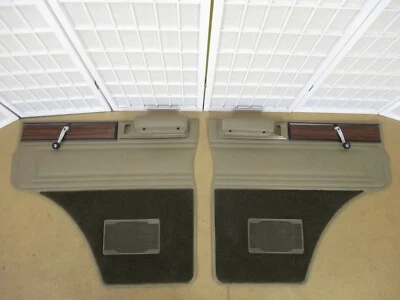 79-93 Dodge Plymouth Ram B Van LEFT RIGHT TAN WOODGRAIN Crank Door Panel SET - Image 1 of 4