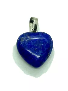 Blue Lapis Heart Shaped Stone Pendant Silver Tone Bail Natural Stone - Picture 1 of 8
