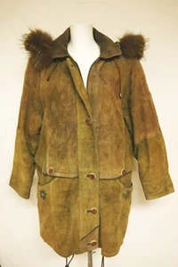 Langer Leder Mantel mit Kapuze Lederjacke Zigenleder Antik-Optik grün Gr.38 - Bild 1 von 9