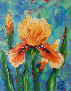 Pintura Iris Floral Arte Original Flores Impasto Pintura 12 por 9 pulgadas. - Imagen 1 de 7