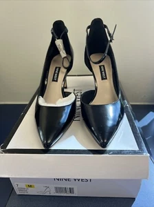 Nine West Massue Pumps Women’s Size 7 Ankle Strap Heels Black Leather - Picture 1 of 11