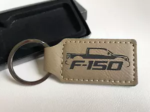 F-150 Keychain, PU Leather Light Brown and Black Engraved F150 4X4 Key Chain - Bild 1 von 5