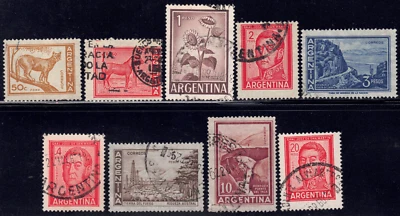 Argentina SC# 687-698A 1959-70 - Caballo doméstico - 9 estampillas diferentes - usadas Foto 1 de 2