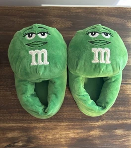 M&M's Candy Green Slippers House Shoes One Size Fits Most Plush Shoes Non Slip - Picture 1 of 4