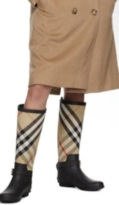 Stivali da pioggia Burberry Simon in gomma nera nuovi con scatola al ginocchio EU 41 US 10 - Foto 1 di 8