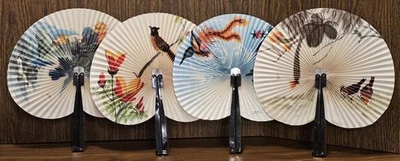 Lote de 4 ventiladores plegables de papel plisado de mano vintage República Popular China Foto 1 de 4
