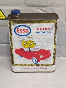 Vintage French ESSO EXTRA Motor Oil Can / Tin 2 Litres MR/MRS Drip ES88 - Picture 1 of 10