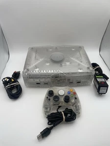Microsoft Original X Box Crystal Clear Edition con cavi e controller OEM TESTATO - Foto 1 di 23