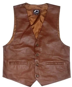 Mens Leather Vest Dress Waistcoat Trendy Motorcycle Soft Fashion Tan Vest - Picture 1 of 3