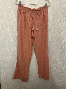 Sound Style Pink Linen Blend Wide Leg Pants Women’s XL Boho Flowy Pants Stretchy - Picture 1 of 13