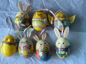 Osterei Ornamente 7er Set kunststoffbeschichtet Hasen & Küken Eier FL2400 - Bild 1 von 7