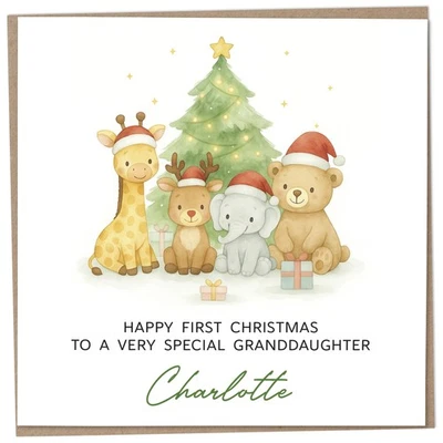 CANDYMIX Personalised First Christmas Card for Granddaughter - Baby 1st Xmas, Custom Name