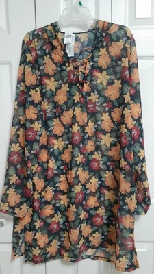 DISNEY Plus 2X PULLOVER HOODED FLORAL LONG SLEEVE Cover Up Swim Beach Top Sheer - Image 1 of 4