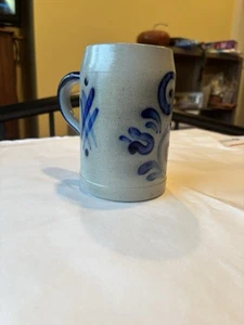 Vtg Salt Glazed Stoneware Handled Mug/Cup Cobalt Design. - Picture 1 of 6