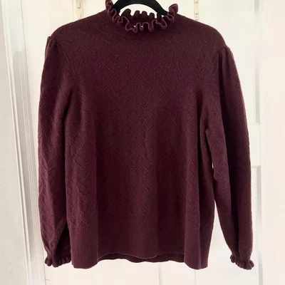J Crew 100% кашемир оборки насмешливый шеи вязаный толстый свитер бордовый Berry размер XL - Изображение 1 из 4