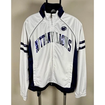 Penn State Nittany Lions White & Navy Sequin Full Zip Jacket Ladies Size Small - Image 1 of 4